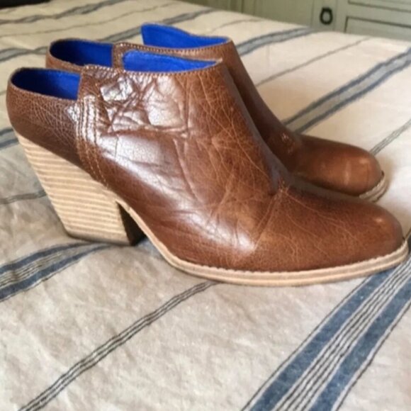 JEFFREY CAMPBELL Ankle Boots Size 9 Ibiza Last Vinton Brown Leather Stack Heel M - Picture 3 of 4
